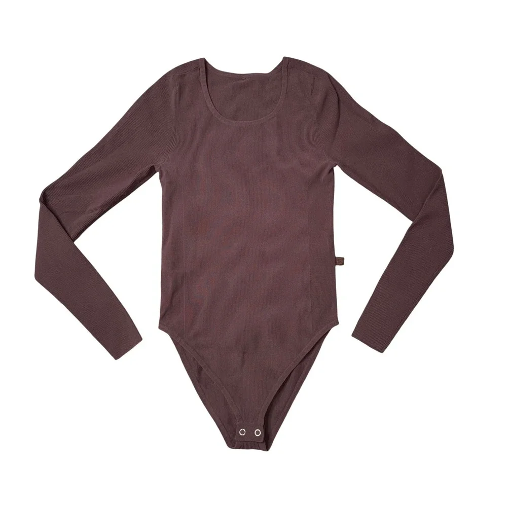 Lululemon Ribbed Long Sleeve Bodysuit Women‎ XS/S Brown Good Espresso Scoop Neck